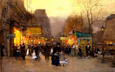 Porte St Martin tijdens Kerstmis, Parijs door Luigi Loir